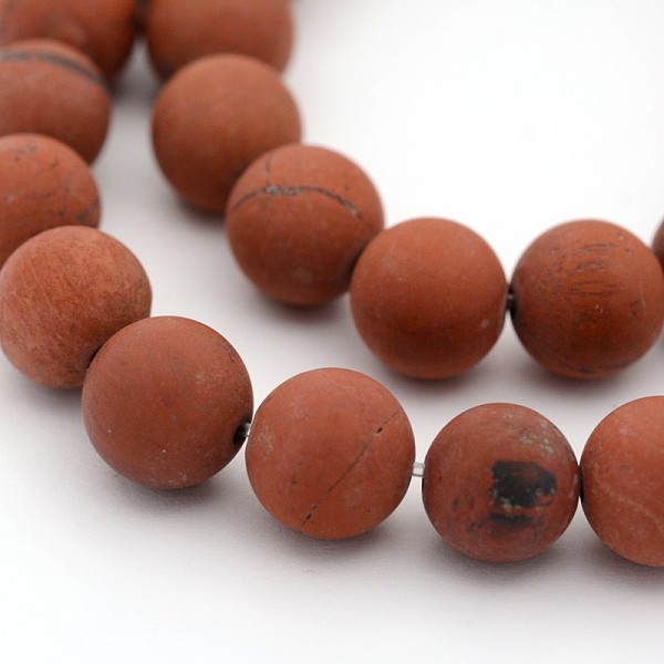 

PandaHall Frosted Grade A Natural Red Jasper Round Bead Strands, 10mm, Hole: 1mm, about 38pcs/strand, 15.5 inch Red Jasper Round