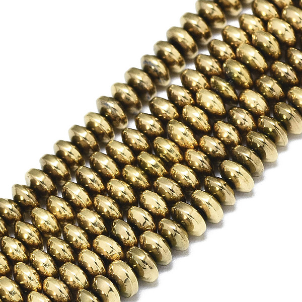 

PandaHall Electroplate Non-magnetic Synthetic Hematite Beads Strands, Rondelle, Real 18K Gold Plated, 4x2mm, Hole: 0.5mm, about...