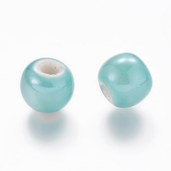 Pearlized Aquamarin Handgefertigten Porzellan Runden Perlen