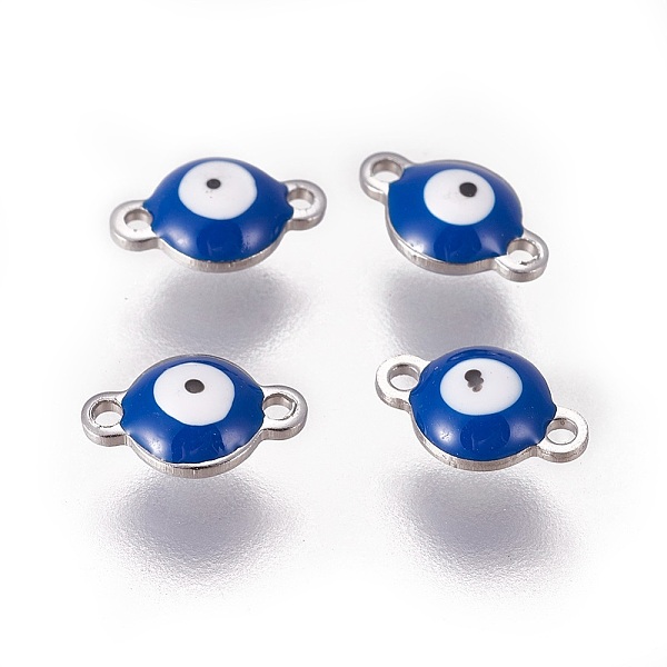 

PandaHall 304 Stainless Steel Enamel Links connectors, Flat Round with Evil Eye, Stainless Steel Color, Marine Blue, 9.5x6x3.5mm, Hole...