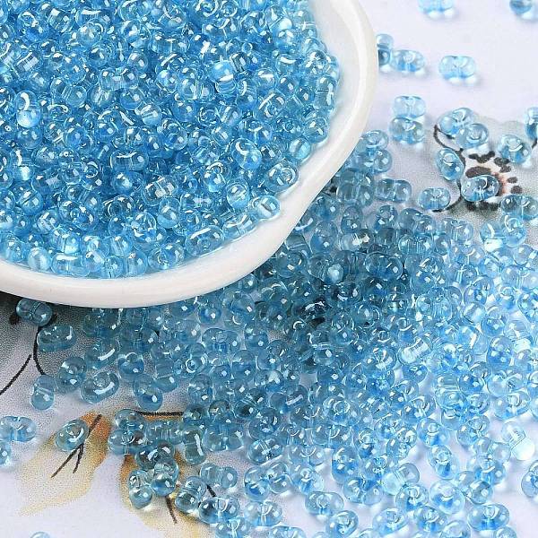

PandaHall Glass Seed Beads, Transparent Colours Luster, Peanut, Deep Sky Blue, 4~4.5x2~2.5x2~2.5mm, Hole: 0.8~0.9mm, about 10000pcs/pound...