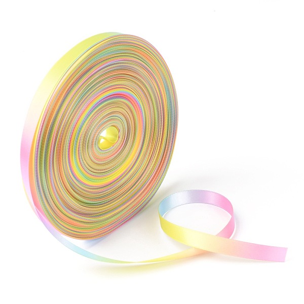 

PandaHall Rainbow Gradient Polyester Ribbon, Double Face Satin Ribbon, for Crafts Gift Wrapping, Party Decoration, Colorful, 3/8 inch(9mm)...