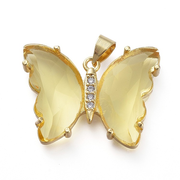 

PandaHall Brass Micro Pave Clear Cubic Zirconia Pendants, with Glass, Butterfly, Golden, Pale Goldenrod, 20x26.5x5mm Brass+Glass Butterfly