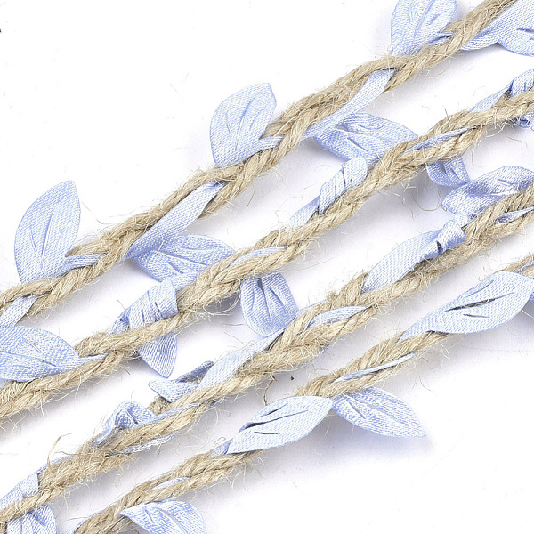 

PandaHall Polyester Leaf Trim Ribbon, with Hemp Twine, for Wedding Party Home Decoration, Light Sky Blue, 5~6x2~2.5mm, about 100m/bundle...