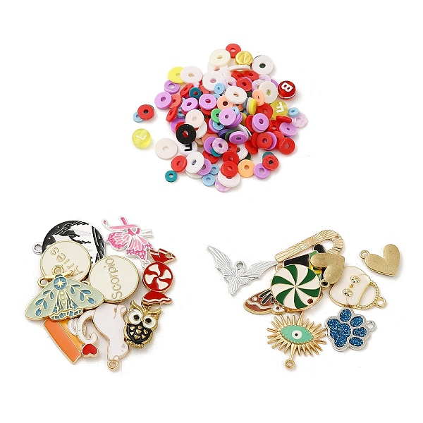

PandaHall 100G Handmade Polymer Clay Disc Bead, with 10Pcs Alloy Enamel Pendant, for DIY Finding, Mixed Shapes, 11~26x11~28x1~3.5mm, Hole..., Multicolor