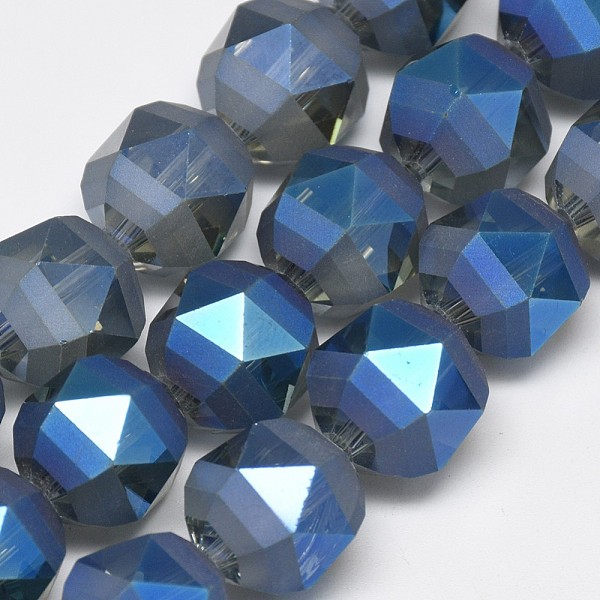 

PandaHall Electroplate Glass Beads Strands, Rainbow Plated, Frosted, Faceted, Round, Royal Blue, 15~16x15mm, Hole: 2mm, about 40pcs/strand...