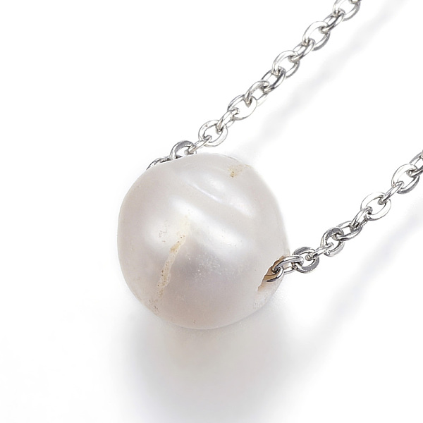 

PandaHall 304 Stainless Steel Pendant Necklaces, with Freshwater Pearl Beads and Lobster Claw Clasps, Stainless Steel Color, 17.7 inch(45cm)..., White