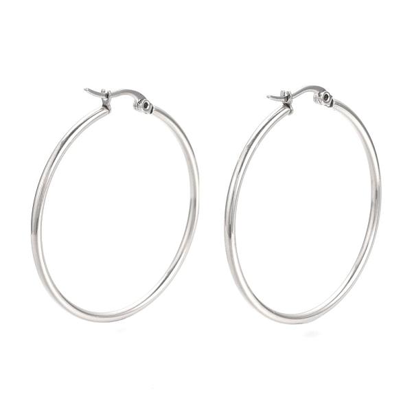 

PandaHall 201 Stainless Steel Hoop Earrings, Stainless Steel Color, 43x40x2mm, 12 Gauge, Pin: 0.8mm 201 Stainless Steel Ring