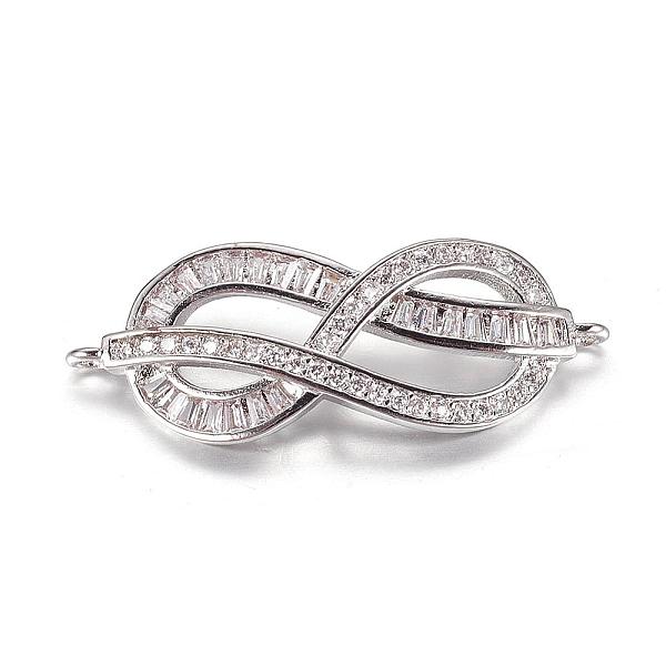 

PandaHall Brass Micro Pave Cubic Zirconia Links, Infinity, Platinum, 13x33x2mm, Hole: 1.5mm Brass+Cubic Zirconia Infinity
