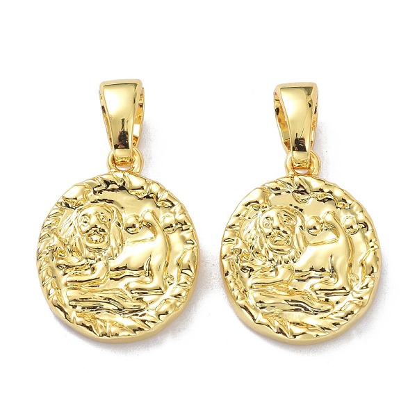 

PandaHall Brass Pendants, Twelve Constellations Series, Flat Round, Golden, Leo, 17x14.5x2.5mm, Hole: 4x6mm Brass Leo