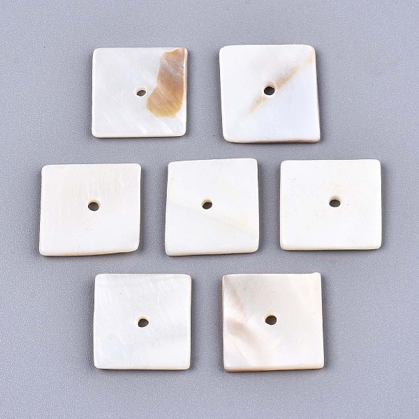 

PandaHall Natural Freshwater Shell Beads, Square, Seashell Color, 15~16x15~16x2mm, Hole: 1.6mm Freshwater Shell Square
