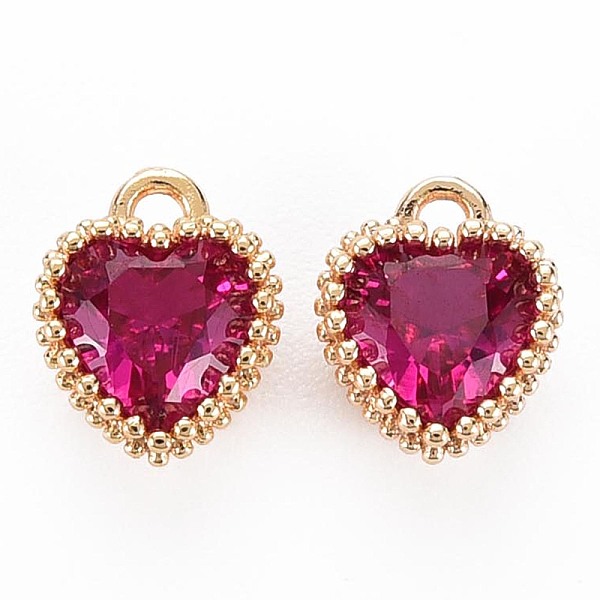 

PandaHall Brass Micro Pave Cubic Zirconia Charms, Nickel Free, Real 18K Gold Plated, Faceted Heart, Medium Violet Red, 8x6x3.5mm, Hole: 1mm...