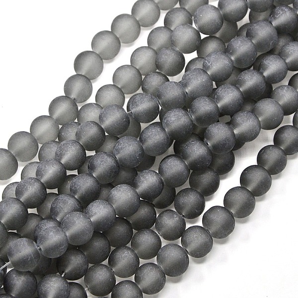 

PandaHall Transparent Glass Bead Strands, Frosted, Round, Gray, 8mm, Hole: 1~1.6mm, about 99pcs/strand, 31.4 inch Glass Round Gray