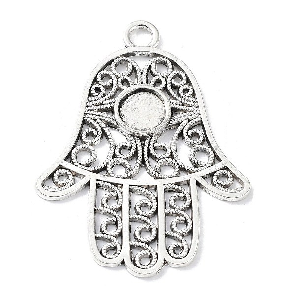 

PandaHall Alloy Big Pendant Cabochon Settings, Religion Hamsa Hand, Antique Silver, Tray: 9mm, 56x42x2.5mm, Hole: 4.2mm, about 120pcs/1000g...