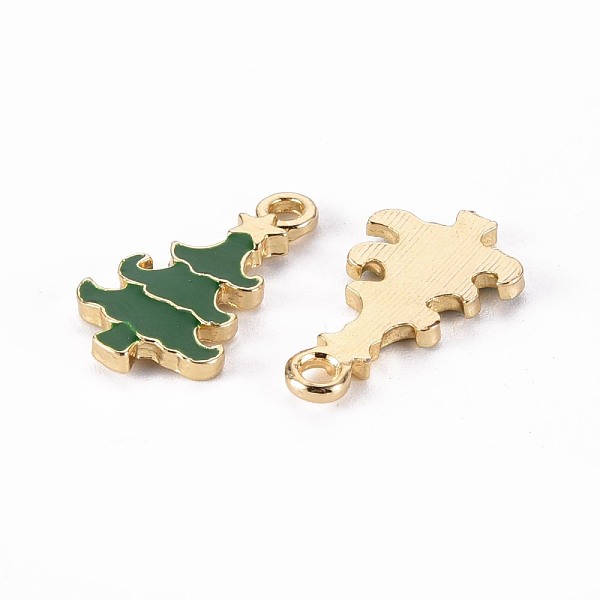 

PandaHall Golden Plated Alloy Enamel Pendants, for Christmas, Christmas Tree, Cadmium Free & Lead Free, Green, 19.5x11x2mm, Hole: 2mm...