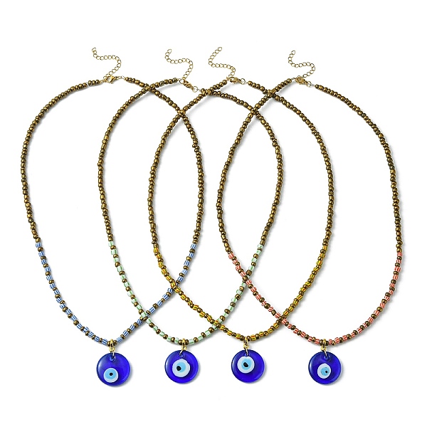 

PandaHall Handmade Evil Eye Lampwork Pendant Necklace with Glass Seed Beaded Chains for Women, Mixed Color, 21.46 inch(54.5cm) Lampwork..., Multicolor
