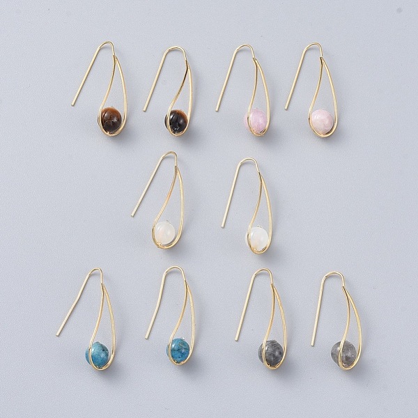 

PandaHall Natural Gemstone Dangle Earrings, with Rhinestone, Brass Earring Hook and Cardboard Jewelry Set Boxes, Teardrop, Real 18K Gold...
