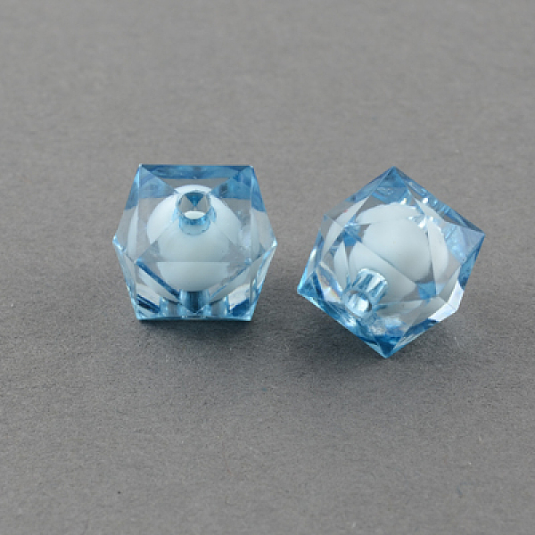 

PandaHall Transparent Acrylic Beads, Bead in Bead, Faceted Cube, Sky Blue, 8x7x7mm, Hole: 2mm, about 2000pcs/500g Acrylic Cube Blue