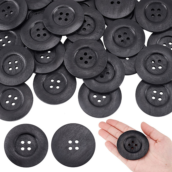 OLYCRAFT 30Pcs Flat Round Wood Buttons 4 Hole Wood Sewing Button 2.4 Inch Large Size Wood Sewing Buttons 4.5mm Hole Handmade Buttons for Sewing Clothing Accessories DIY Crafting Projects Decorations