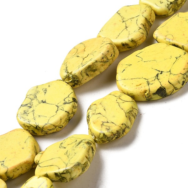 

PandaHall Synthetic Turquoise Dyed Beads Strands, Nuggets, Yellow, 22~32x19~26.5x6~10mm, Hole: 1.2mm, about 15~16pcs/strand, 15.83~16.34''...