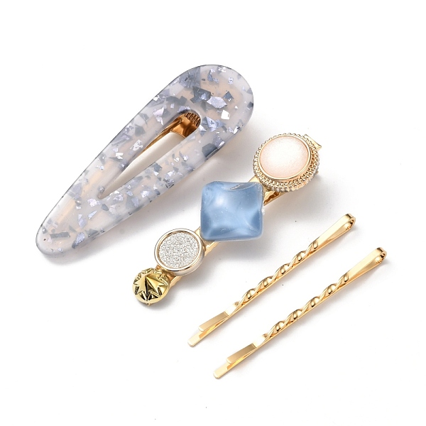 

PandaHall Iron Alligator Hair Clips Sets, with Cellulose Acetate(Resin), Teardrop & Flat Round and Rhombus, Golden, Steel Blue...