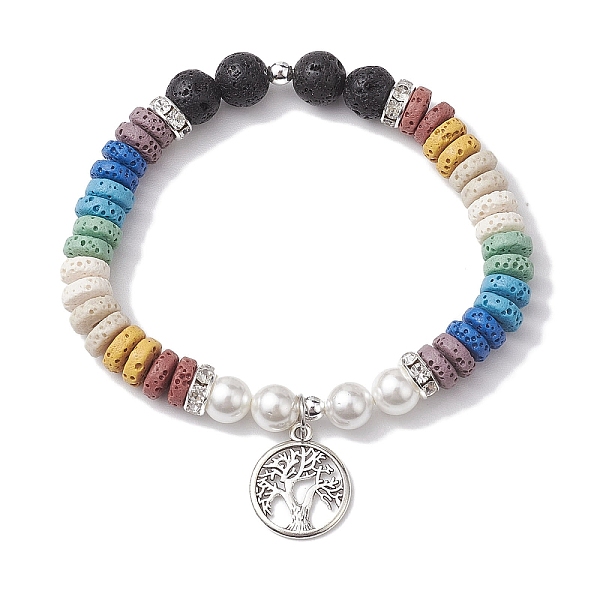 

PandaHall Disc 7-Color Natural Lava Rock & 8mm Round Shell Pearl Beaded Stretch Bracelets, Tree of Life Alloy Charm Bracelets for Women Men...