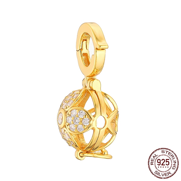 

PandaHall 925 Sterling Silver Micro Pave Cubic Zirconia Bead Cage Pendants, Flower, Real 18K Gold Plated, 21.5x9.5x10mm, Hole: 5mm, Inner..., Clear
