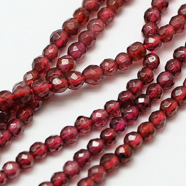 

PandaHall Natural Garnet Beads Strands, Faceted Round, 3mm, Hole: 0.8mm, about 123pcs/strand, 15 inch Garnet Round