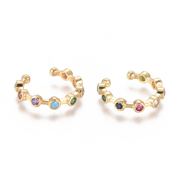 

PandaHall Golden Plated Brass Micro Pave Cubic Zirconia Cuff Earrings, Long-Lasting Plated, Colorful, 17x16x3mm Cubic Zirconia