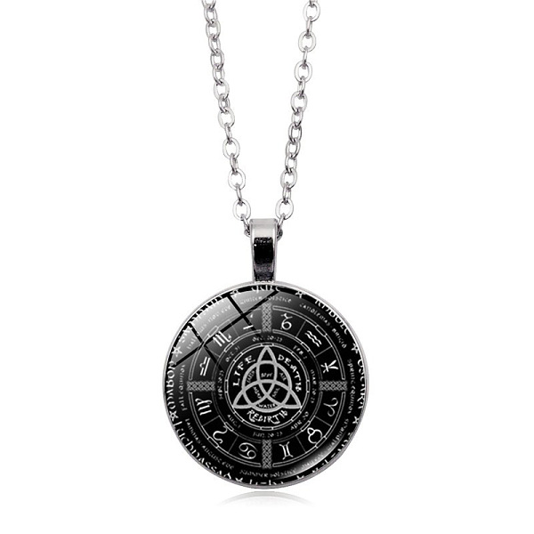 

PandaHall Alloy Pendant Necklaces, Glass Flat Round Jewelry for Unisex, Platinum, 17.72 inch(45cm) Alloy Round
