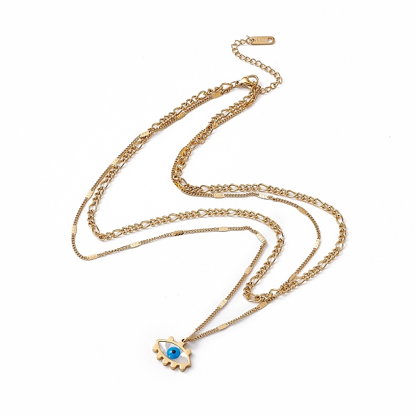 

PandaHall Enamel Evil Eye Pendant Double Layer Necklace, 304 Stainless Steel Curb & Link Chains Necklace for Women, Golden, 16.14 inch(41cm)...