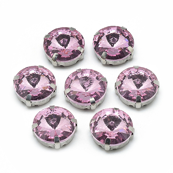 

PandaHall Sew on Rhinestone, Multi-strand Links, Glass Rhinestone, with Brass Prong Settings, Garments Accessories, Faceted, Flat Round..., Pink