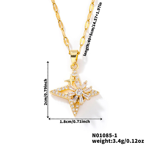 Brass Clear Cubic Zirconia Star With Rotating Windmill Pendant Necklaces For Stylish Girls