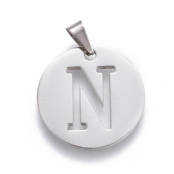 

PandaHall 201 Stainless Steel Pendants, Flat Round with Letter, Stainless Steel Color, Letter N, 20x1.3mm, Hole: 4x3mm 201 Stainless Steel...
