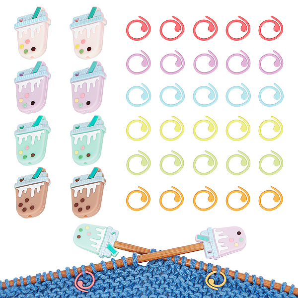 

PandaHall 30 Pcs 6 Colors Knitting Crochet Stitch Markers with 8 Pcs Bubble Tea Knitting Needle Stopper, Knitting Stitch Rings Sewing..., Multicolor