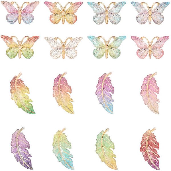 

PandaHall Transparent Acrylic Big Pendants, with Plated Bottom, Leaf and Butterfly, Mixed Color, 23~61.5x27~38x3.4~5mm, Hole: 1.2mm..., Multicolor