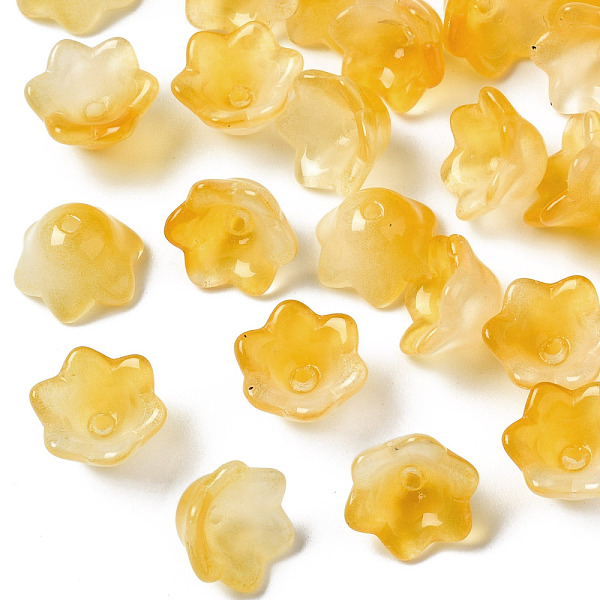 

PandaHall Transparent Two Tone Spray Painted Glass Beads, Flower, Goldenrod, 7x11.5x11.5mm, Hole: 1.2mm Glass Gold