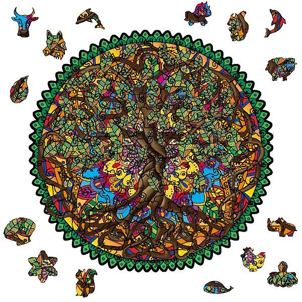 PandaHall GLOBLELAND 120Pcs Tree of Life Wooden Jigsaw Puzzles for Adults Round Shaped Jigsaw Puzzles Wood Adult Colorful Jigsaw Puzzles for...