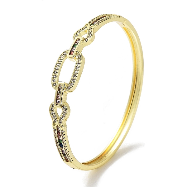 

PandaHall Brass Micro Pave Cubic Zirconia Hinged Bangles, Hollow Oval Colorful Glass Bangles for Woman, Real 18K Gold Plated, Clear, Inner...