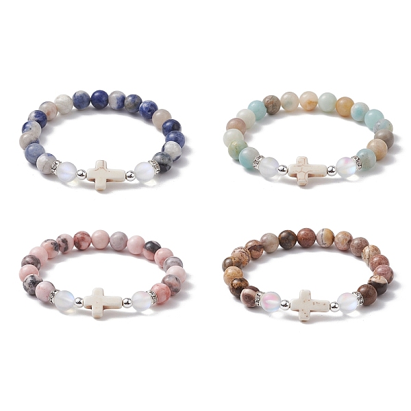 

PandaHall Cross Natural & Synthetic Mixed Gemstone Beaded Stretch Bracelets for Women, Inner Diameter: 2-5/8~2-3/4 inch(6.8~7cm) Mixed Stone..., Clear