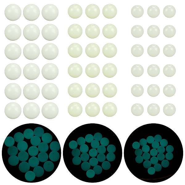 

PandaHall ARRICRAFT 60Pcs 3Sizes Resin Beads, Luminous/Glow in the Dark, Round, Blue, 6mm Resin Round Blue