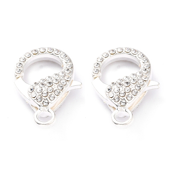 

PandaHall Alloy Rhinestone Lobster Claw Clasps, Crystal, Silver Color Plated, 31x22x7mm, Hole: 3mm Alloy+Rhinestone Others Clear