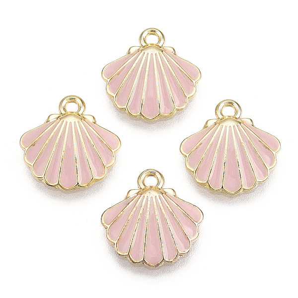 

PandaHall Alloy Enamel Charms, Light Gold, Scallop Shell Shape, Pink, 13x13x2mm, Hole: 1.5mm Alloy+Enamel Shell Shape Pink
