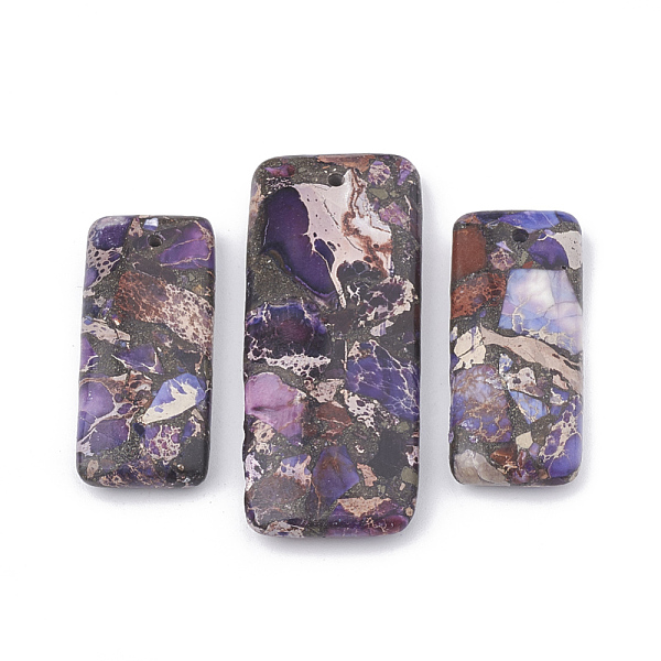 

PandaHall Natural Regalite/Imperial Jasper/Sea Sediment Jasper Pendants, with Iron, Rectangle, Indigo, 35~50x15~20x6~7mm, Hole: 1mm..., Purple