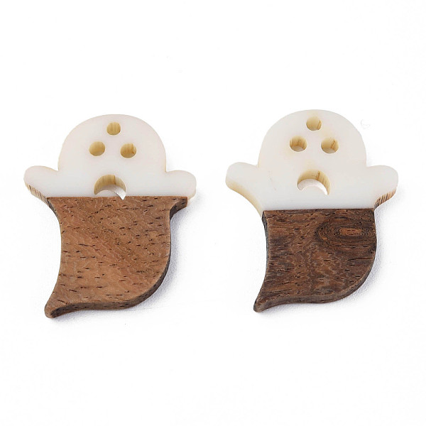 

PandaHall Halloween Theme Resin & Walnut Wood Pendants, Ghost, White, 28.5x22.5x3mm, Hole: 1.8mm Resin Ghost White
