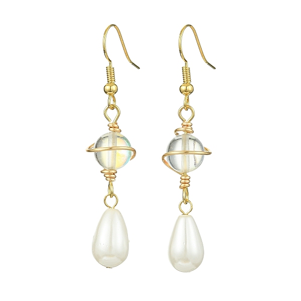 

PandaHall Natural Pearl Dangle Earrings, Alloy Wire Wrap Drop Earrings, Golden, 52~53x10.5mm Pearl Teardrop
