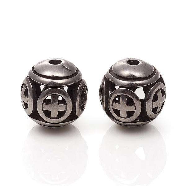 

PandaHall 304 Stainless Steel Beads, Hollow, Round with Cross, Antique Silver, 10x10.5mm, Hole: 1.8mm 304 Stainless Steel Round