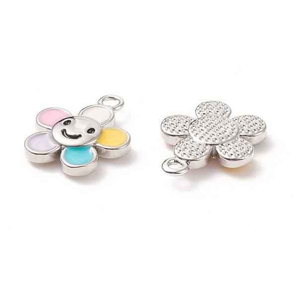 

PandaHall Rack Plating Brass Enamel Charms, Cadmium Free & Lead Free, Flower with Smiling Face, Platinum, 12x10x2mm, Hole: 1mm Brass+Enamel...