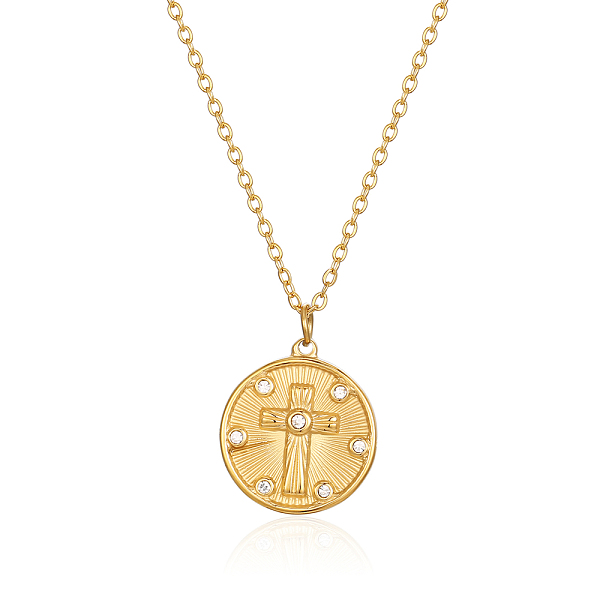 

PandaHall Round Cross Pendant Necklaces, Stainless Steel Cable Chain Necklace for Women Stainless Steel