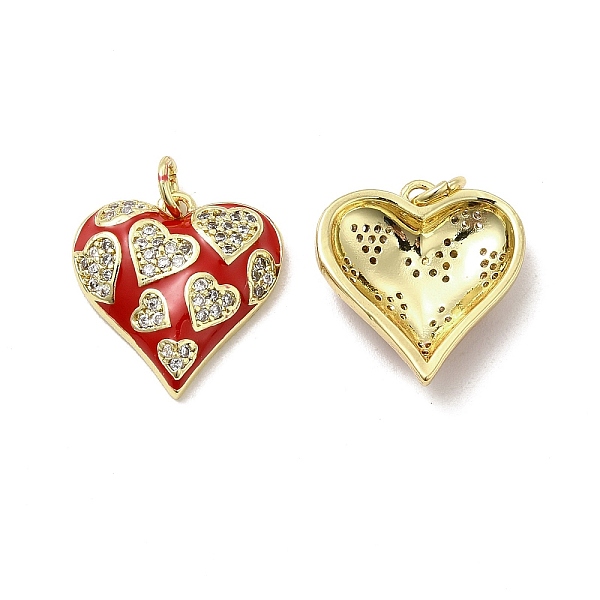 

PandaHall Real 18K Gold Plated Brass Micro Pave Clear Cubic Zirconia Pendants, with Jump Ring & Enamel, Heart Charm, Red, 17x16.5x4mm, Hole...